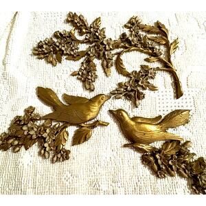 Vintage 1967 Dart Large Dogwood In Bloom Birds 3 Piece Wall Decor 7033-37-38 MCM